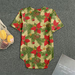 Vintage Christmas Poinsettia Print Men's Bodysuit