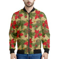 Vintage Christmas Poinsettia Print Men's Bomber Jacket