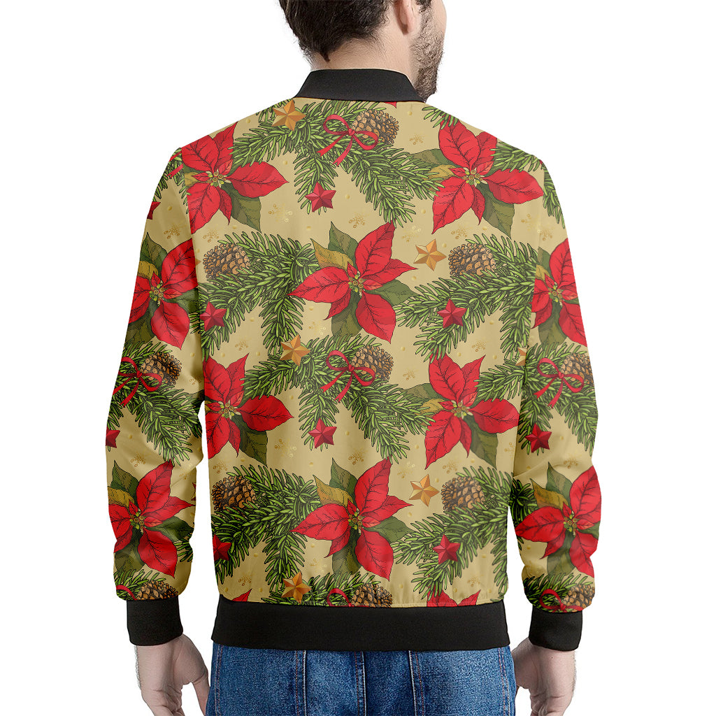 Vintage Christmas Poinsettia Print Men's Bomber Jacket