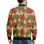 Vintage Christmas Poinsettia Print Men's Bomber Jacket