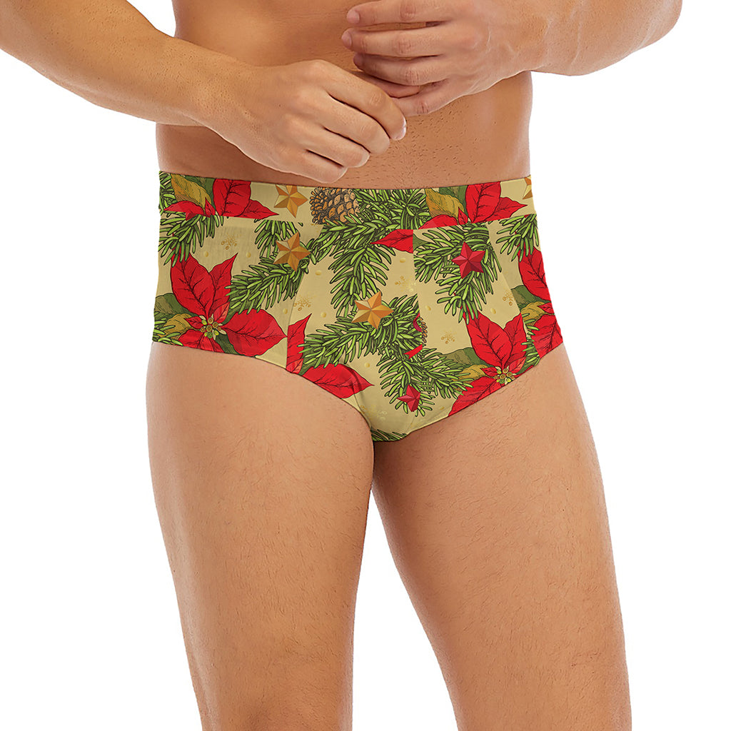 Vintage Christmas Poinsettia Print Men's Briefs