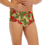 Vintage Christmas Poinsettia Print Men's Briefs