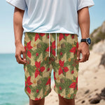 Vintage Christmas Poinsettia Print Men's Cargo Shorts