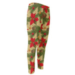 Vintage Christmas Poinsettia Print Men's Compression Pants