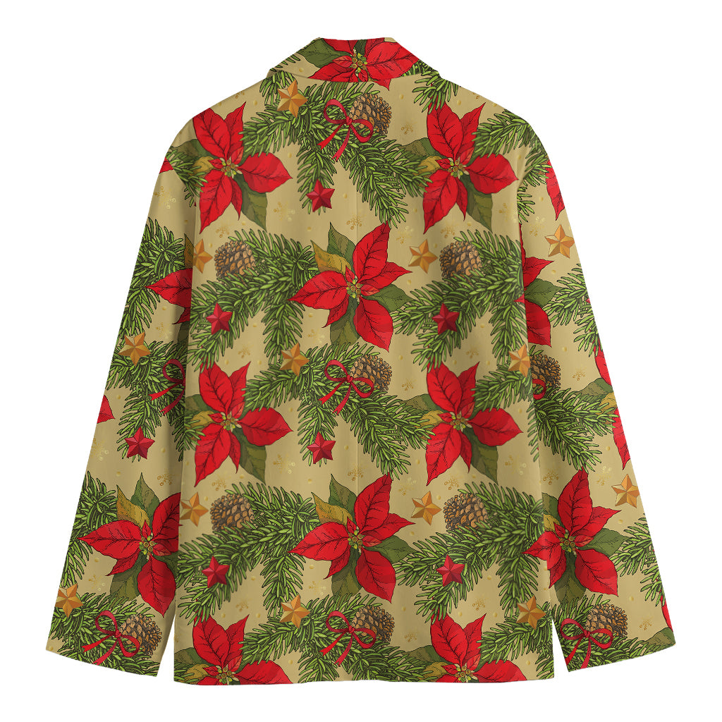Vintage Christmas Poinsettia Print Men's Cotton Blazer