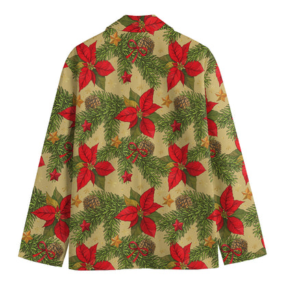 Vintage Christmas Poinsettia Print Men's Cotton Blazer