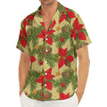 Vintage Christmas Poinsettia Print Men's Deep V-Neck Shirt