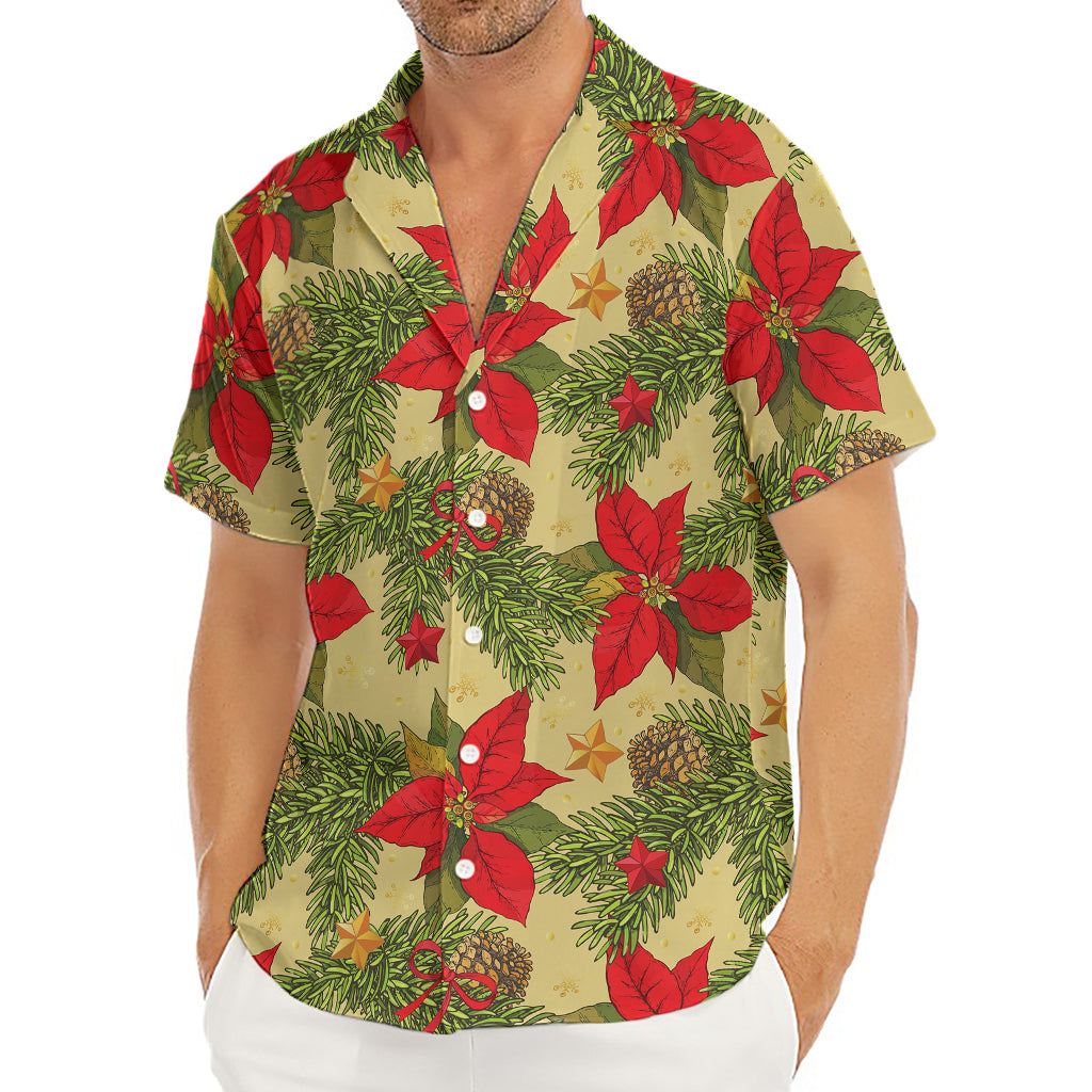 Vintage Christmas Poinsettia Print Men's Deep V-Neck Shirt