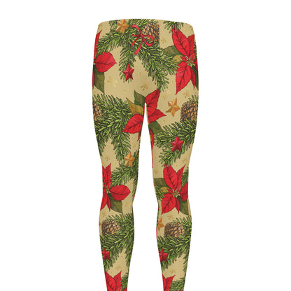 Vintage Christmas Poinsettia Print Men's leggings