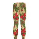 Vintage Christmas Poinsettia Print Men's leggings