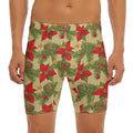 Vintage Christmas Poinsettia Print Men's Long Boxer Briefs