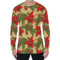 Vintage Christmas Poinsettia Print Men's Long Sleeve T-Shirt