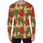 Vintage Christmas Poinsettia Print Men's Long Sleeve T-Shirt