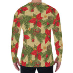 Vintage Christmas Poinsettia Print Men's Long Sleeve T-Shirt