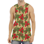 Vintage Christmas Poinsettia Print Men's Muscle Tank Top
