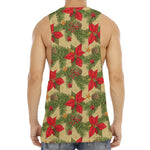 Vintage Christmas Poinsettia Print Men's Muscle Tank Top