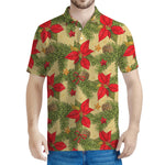 Vintage Christmas Poinsettia Print Men's Polo Shirt