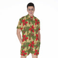 Vintage Christmas Poinsettia Print Men's Romper