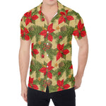 Vintage Christmas Poinsettia Print Men's Shirt