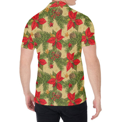Vintage Christmas Poinsettia Print Men's Shirt