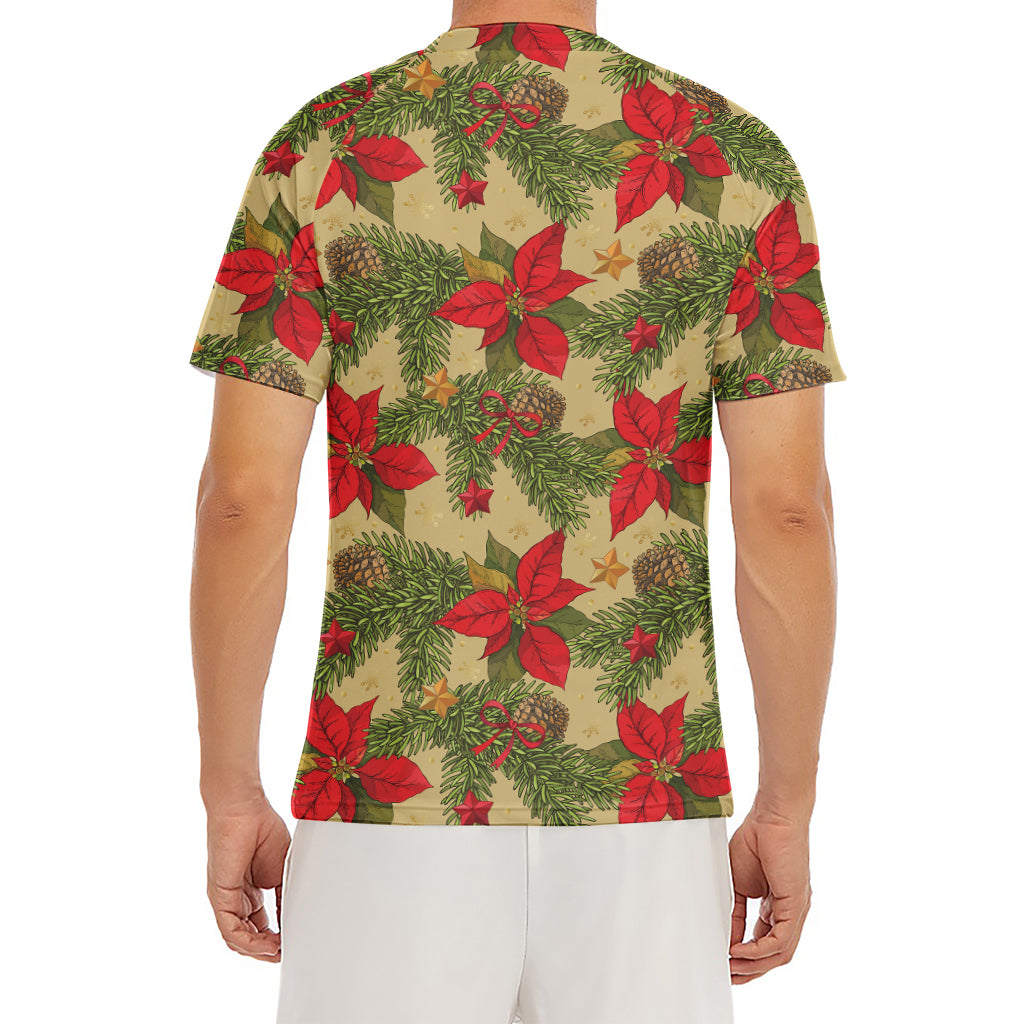 Vintage Christmas Poinsettia Print Men's Short Sleeve Rash Guard
