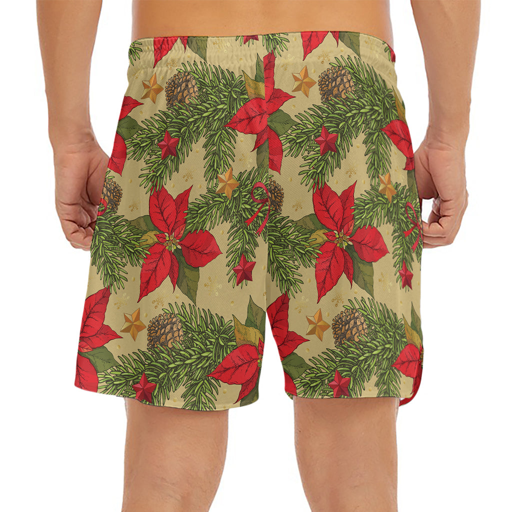 Vintage Christmas Poinsettia Print Men's Split Running Shorts
