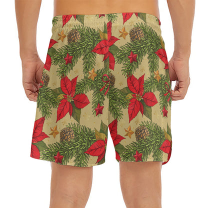 Vintage Christmas Poinsettia Print Men's Split Running Shorts