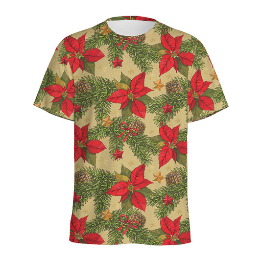 Vintage Christmas Poinsettia Print Men's Sports T-Shirt