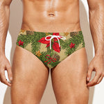 Vintage Christmas Poinsettia Print Men's Swim Briefs
