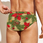 Vintage Christmas Poinsettia Print Men's Swim Briefs