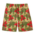Vintage Christmas Poinsettia Print Men's Swim Trunks