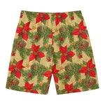 Vintage Christmas Poinsettia Print Men's Swim Trunks