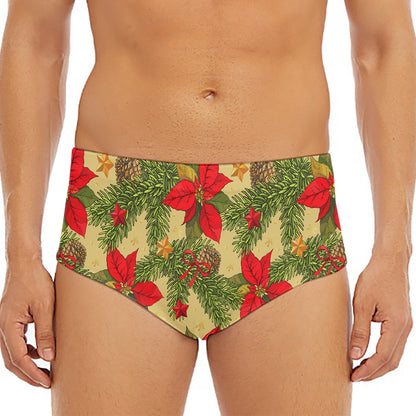 Vintage Christmas Poinsettia Print Men's Triangle Swim Briefs