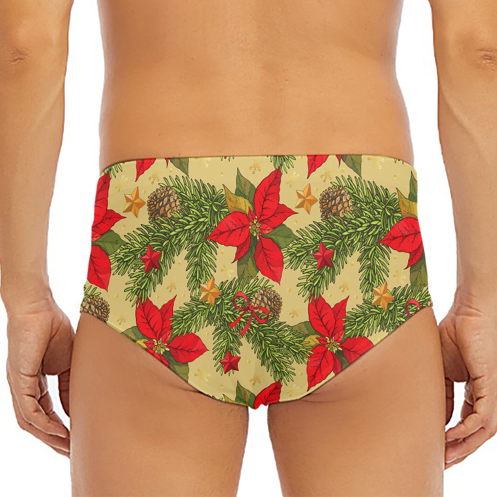 Vintage Christmas Poinsettia Print Men's Triangle Swim Briefs
