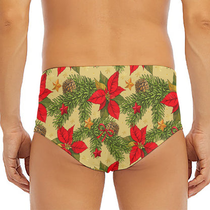 Vintage Christmas Poinsettia Print Men's Triangle Swim Briefs