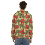 Vintage Christmas Poinsettia Print Men's Velvet Pullover Hoodie