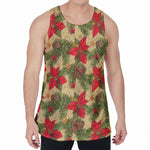 Vintage Christmas Poinsettia Print Men's Velvet Tank Top