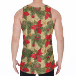 Vintage Christmas Poinsettia Print Men's Velvet Tank Top