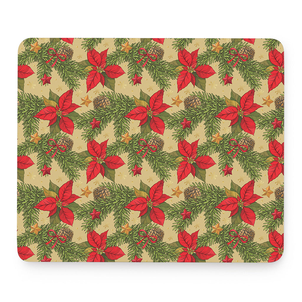 Vintage Christmas Poinsettia Print Mouse Pad