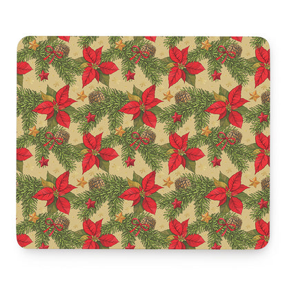 Vintage Christmas Poinsettia Print Mouse Pad