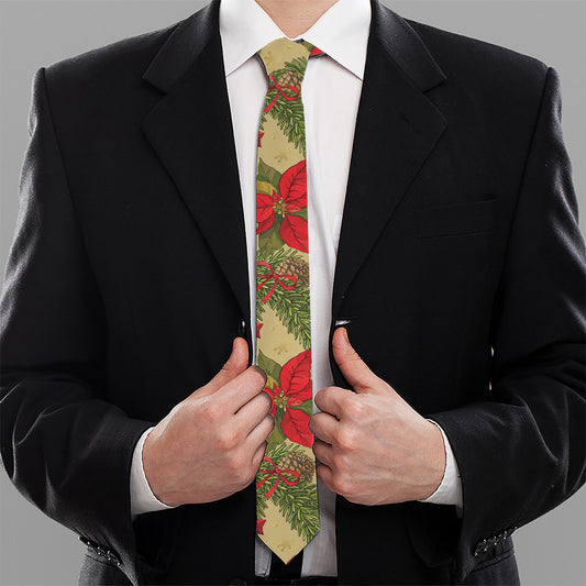 Vintage Christmas Poinsettia Print Necktie