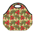 Vintage Christmas Poinsettia Print Neoprene Lunch Bag