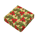 Vintage Christmas Poinsettia Print Outdoor Seat Cushion Cover