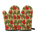 Vintage Christmas Poinsettia Print Oven Mitts