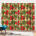 Vintage Christmas Poinsettia Print Pencil Pleat Curtains