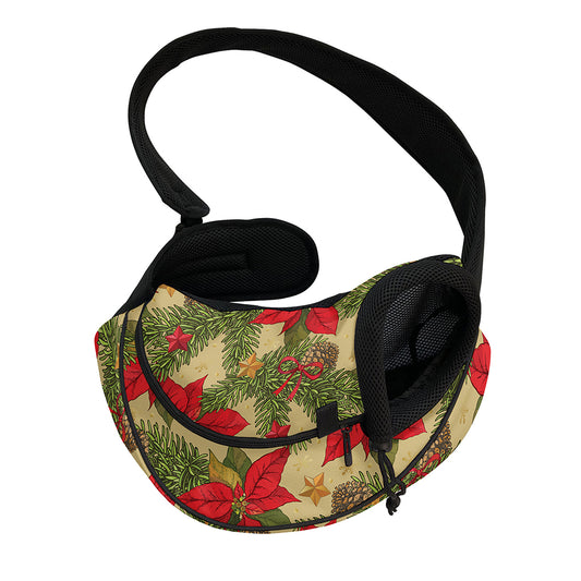 Vintage Christmas Poinsettia Print Pet Sling Carrier