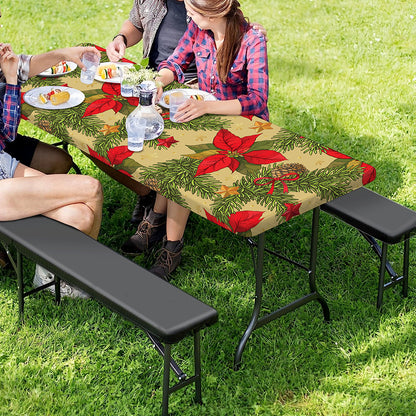 Vintage Christmas Poinsettia Print Picnic Table Cover