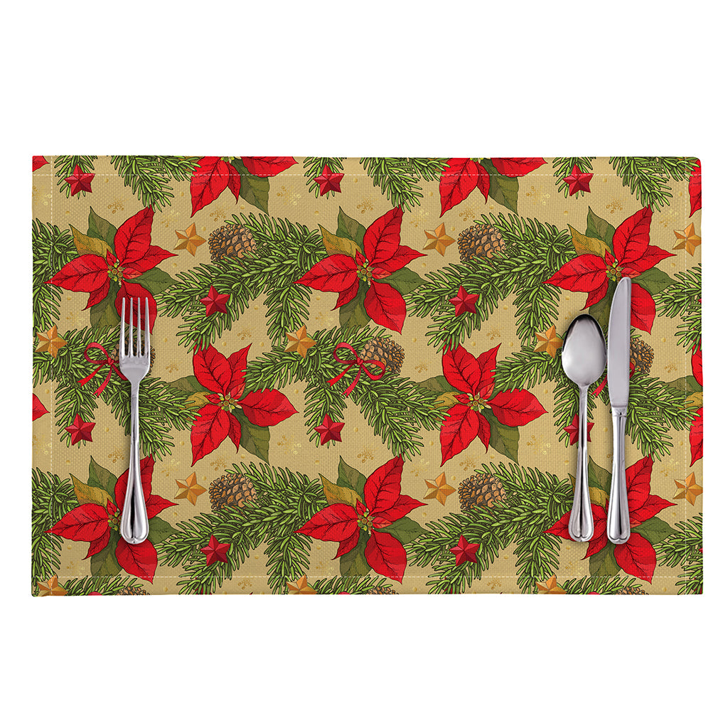 Vintage Christmas Poinsettia Print Placemat