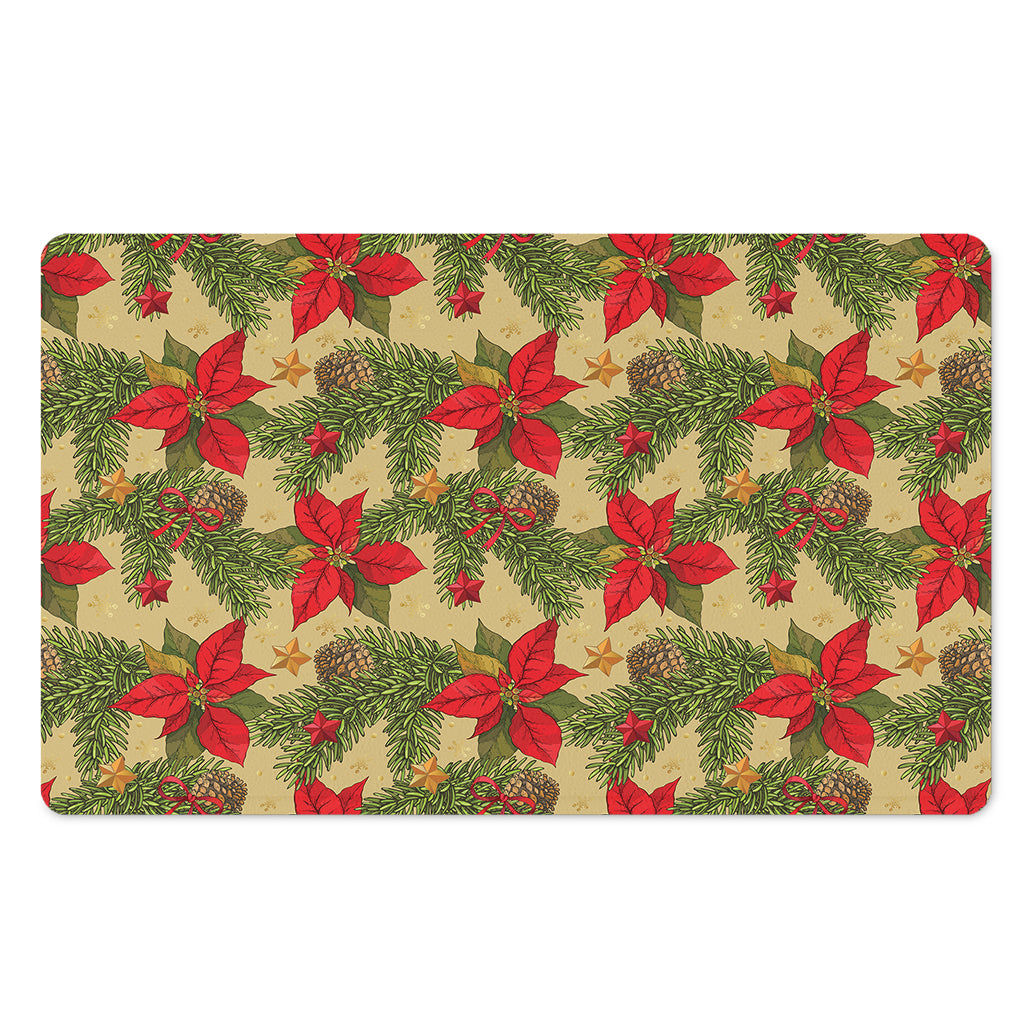 Vintage Christmas Poinsettia Print Polyester Doormat