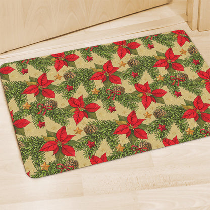 Vintage Christmas Poinsettia Print Polyester Doormat